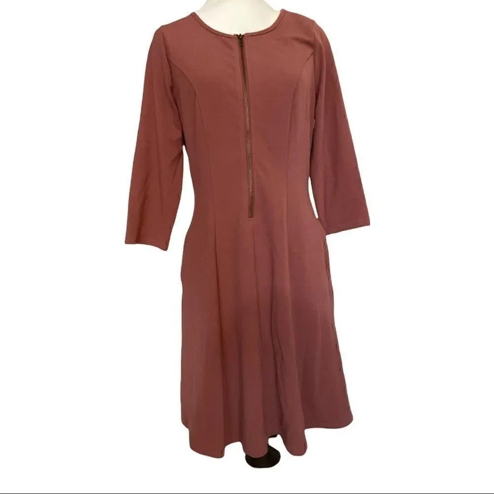 Roolee | Boutique Brand Ribbed Knit Zip Front Ponte Dress with Pockets | S